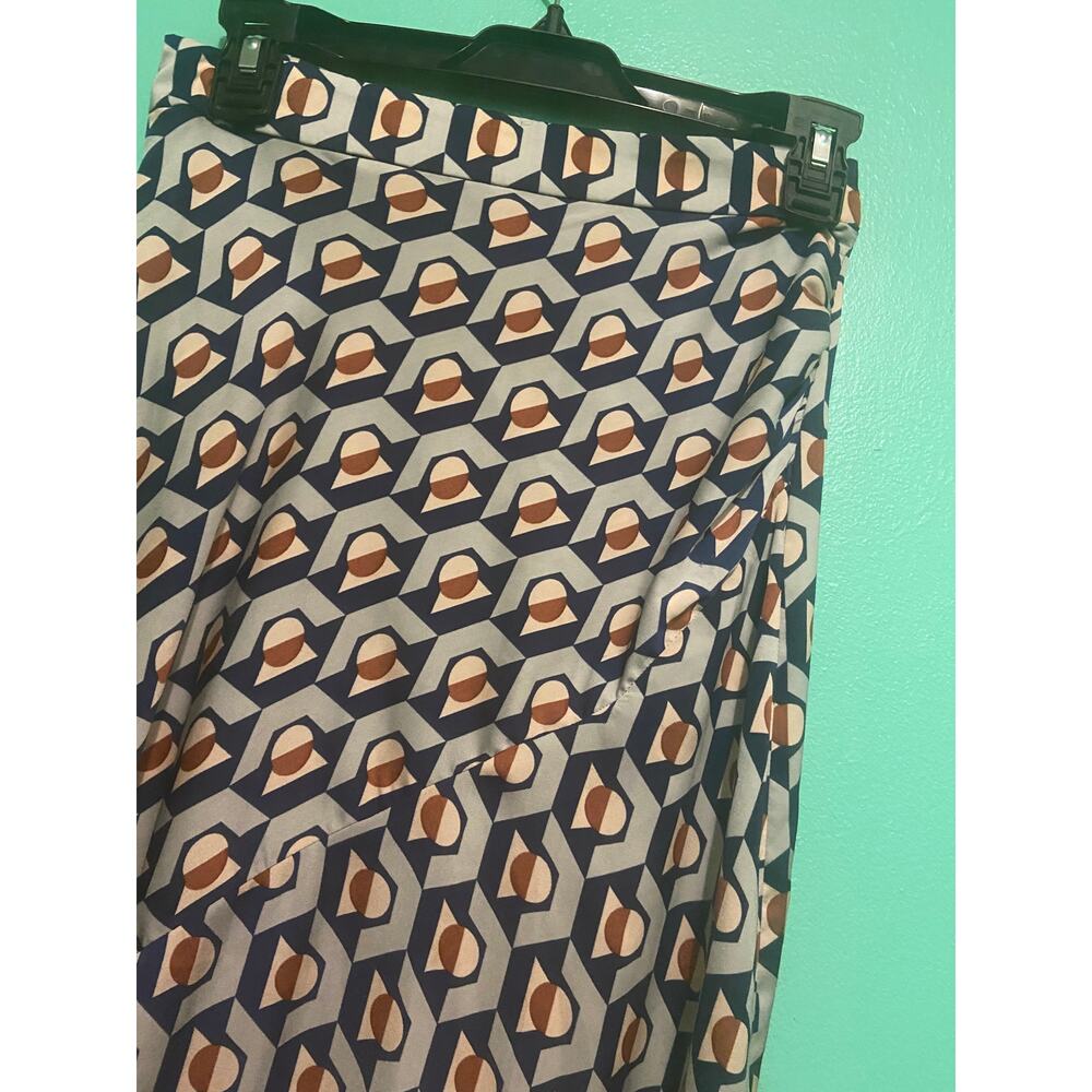 Zara Woman Blue/ taupe abstract print maxi skirt pleated and ruched sides w zip - Picture 8 of 10